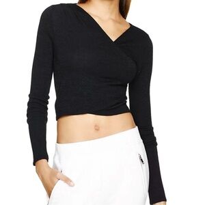 Aritzia Wilfred Free Flavia Black Long Sleeve Cropped Wrap Top